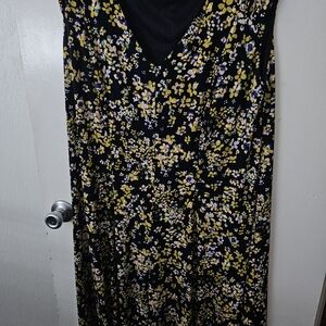 Black & Yellow Sleeveless V-neck Midi Sundress